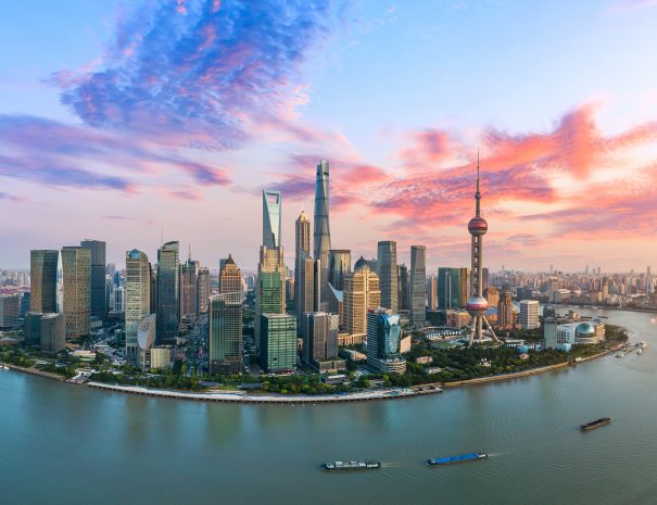 Aerial view of Shanghai skyline at sunset,China.; Shutterstock ID 1488869273; purchase_order: -; job: -; client: -; other: -