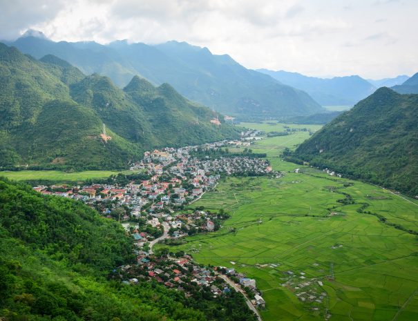 View of Mai Chau Township with paddy rice field in Northern Vietnam.; Shutterstock ID 625259816; purchase_order: -; job: -; client: -; other: -